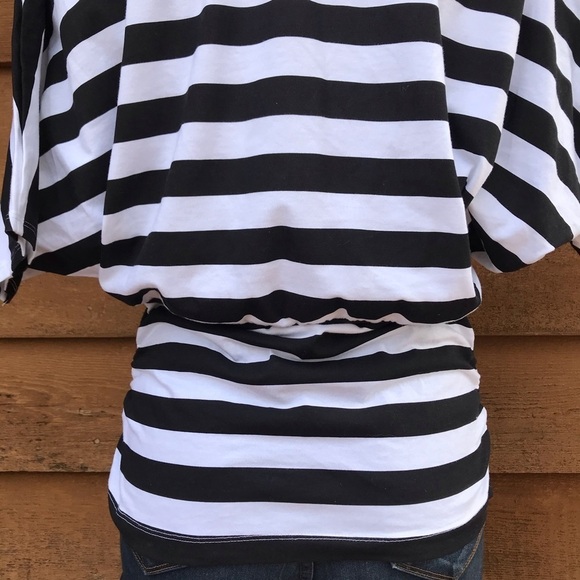 Susie Rose Black & White Blouse Striped Top - Picture 7 of 8